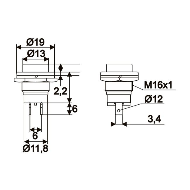 Globiz | Buton 1 circuit 2A-250V OFF-(ON), verde