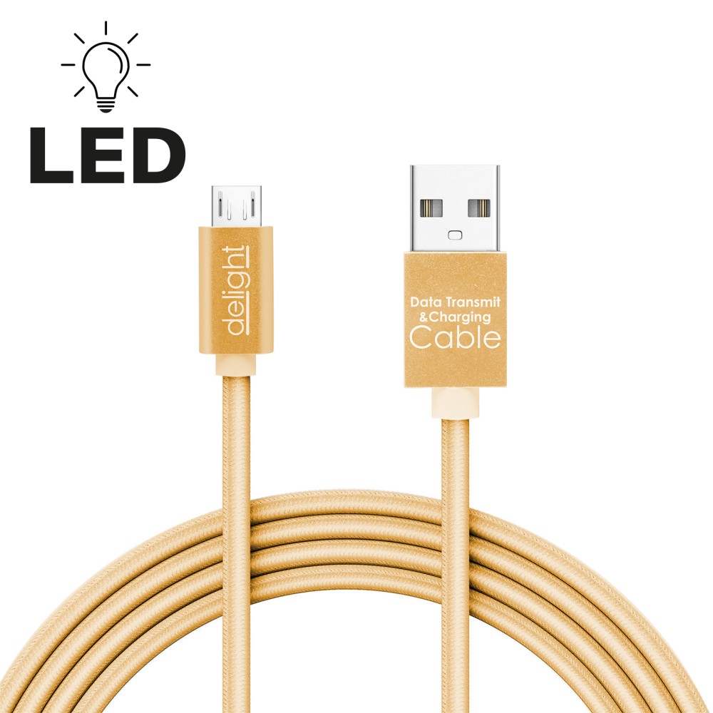 Cablu de date - Micro USB - cu lumină LED, auriu, 1 m
