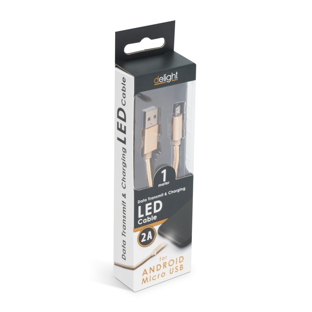 Globiz | Cablu de date - Micro USB - cu lumină LED, auriu, 1 m