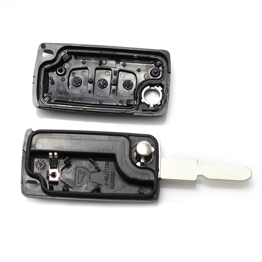 Globiz | Citroen / Peugeot 406 - Carcasa tip cheie briceag cu 3 butoane, lama NE78-SH3 cu suport baterie si buton portbagaj