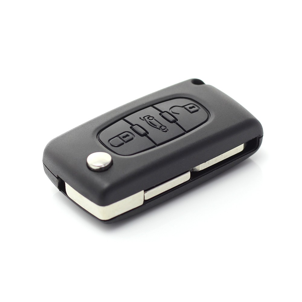 Globiz | Citroen / Peugeot 406 - Carcasa tip cheie briceag cu 3 butoane, lama NE78-SH3 cu suport baterie si buton portbagaj