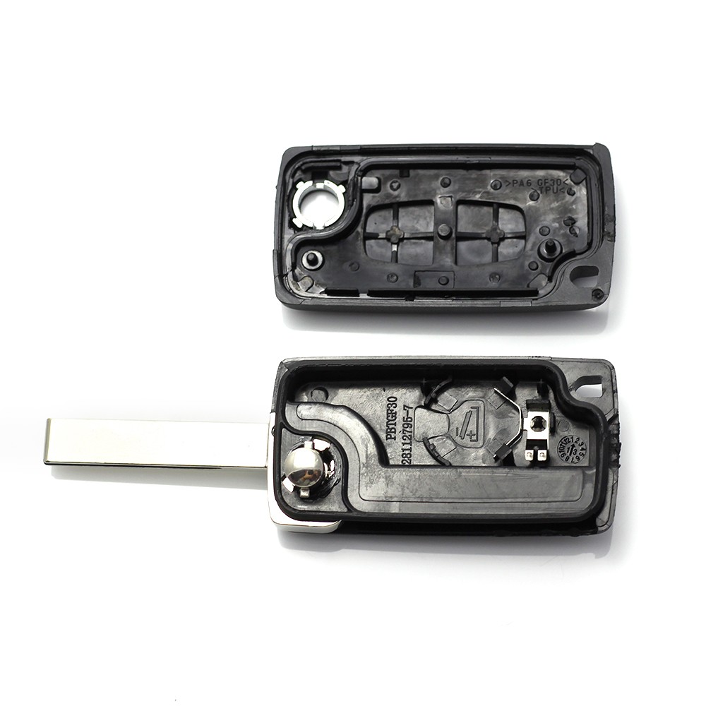 Globiz | Citroen / Peugeot 407 - Carcasa tip cheie briceag cu 2 butoane, lama HU83-SH2 cu suport baterie