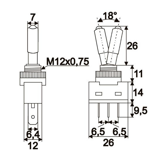 Globiz | Intretupator cu 2 pozitii OFF-ON, 1 circuit, iluminat cu bec verde de 12 V, negru 20A-12VDC