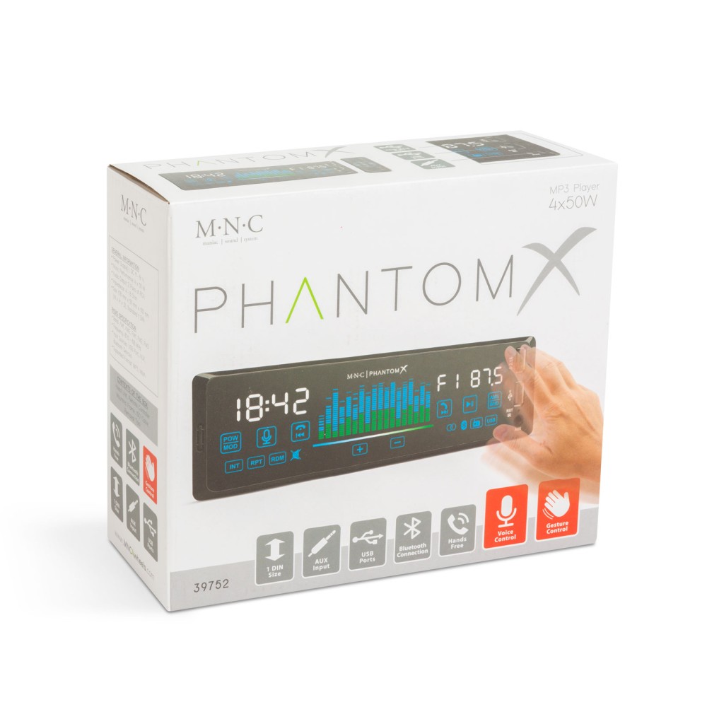 Globiz | Player auto „PhantomX” - 1 DIN - 4 x 50 W - versiune gestuală - BT - MP3 - AUX - USB