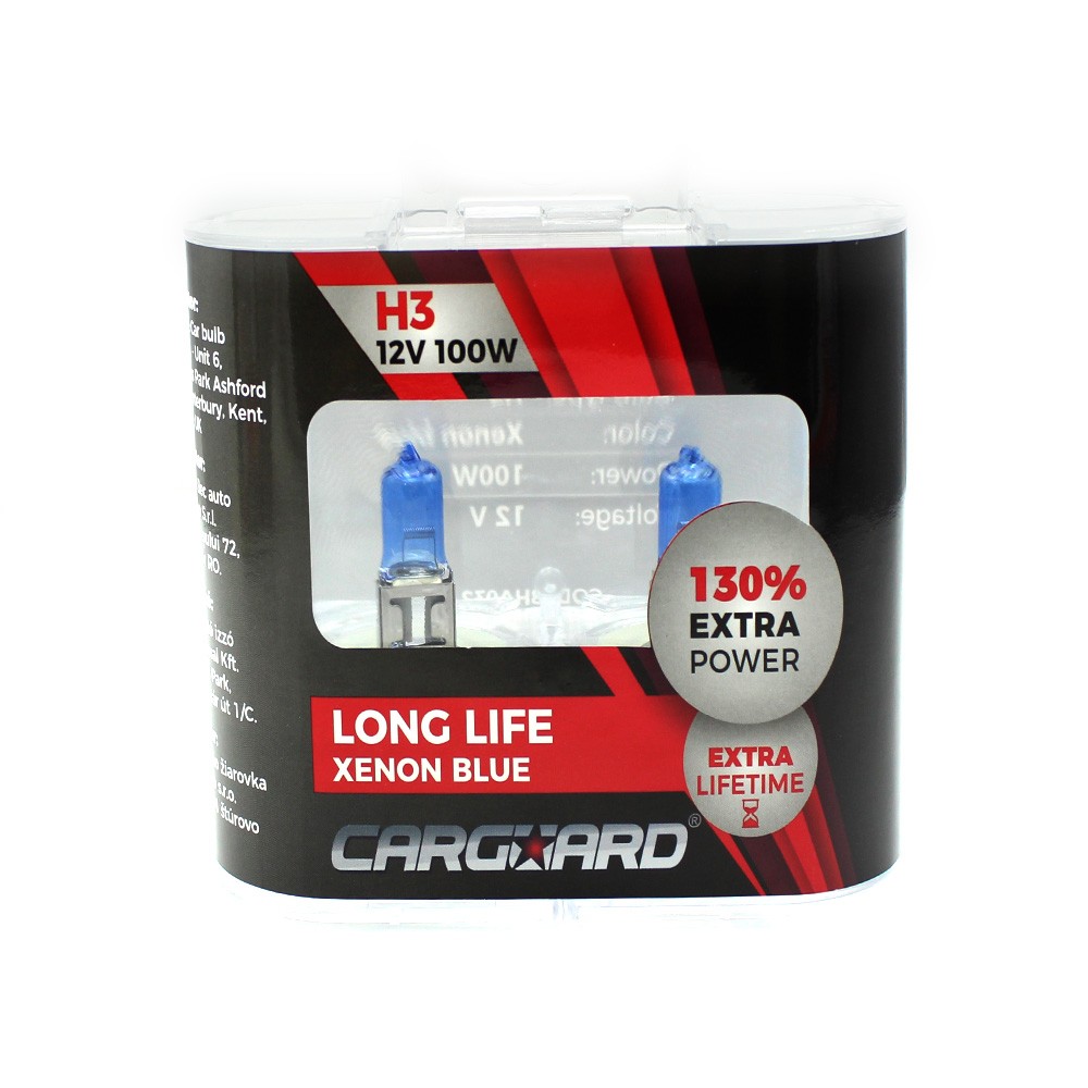 Set de 2 becuri Halogen H3, 100W +130% Intensitate - LONG LIFE - CARGUARD