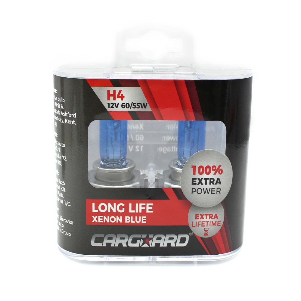 Set de 2 becuri Halogen H4 + 100% Intensitate - LONG LIFE - CARGUARD