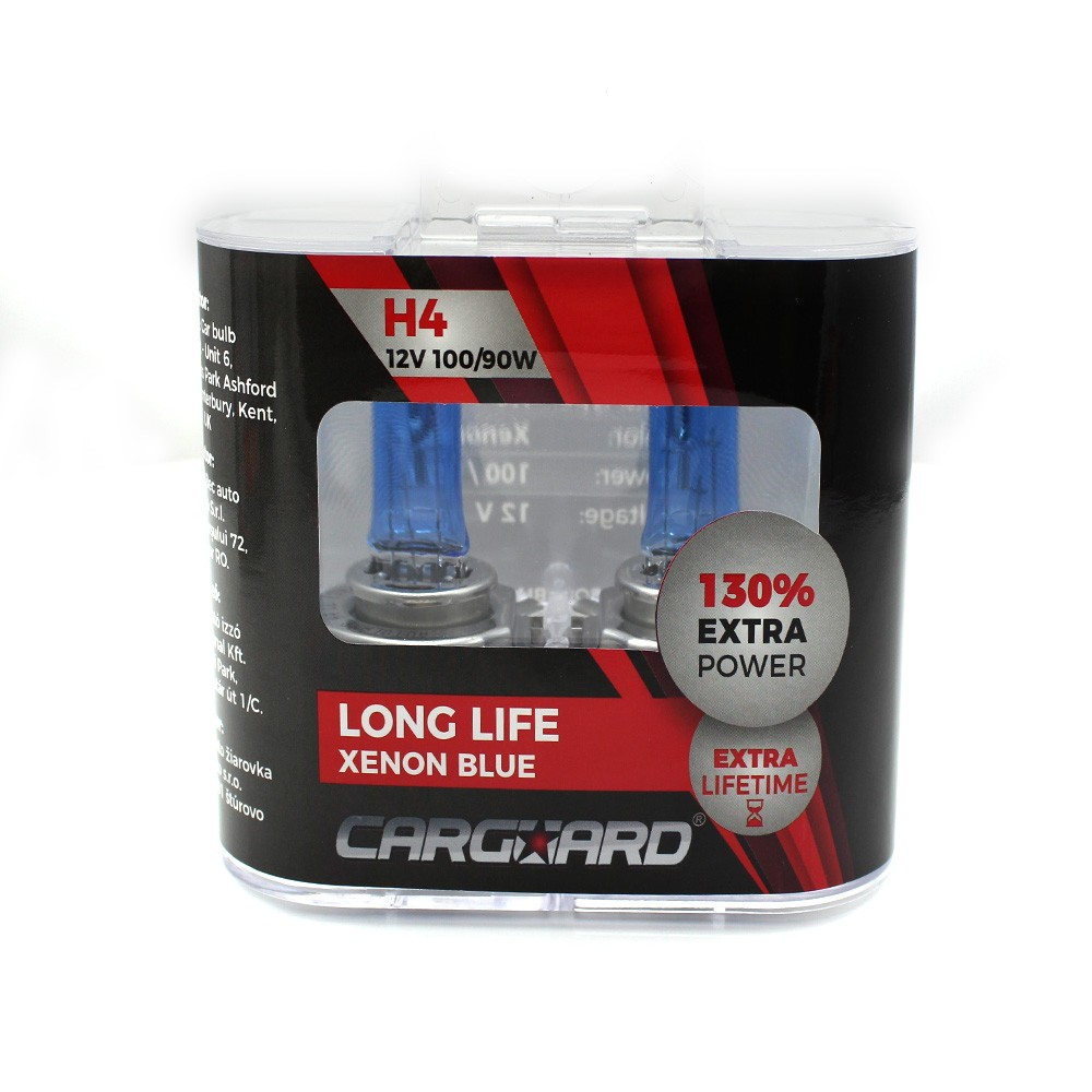 Set de 2 becuri Halogen H4, 100W +130% Intensitate - LONG LIFE - CARGUARD