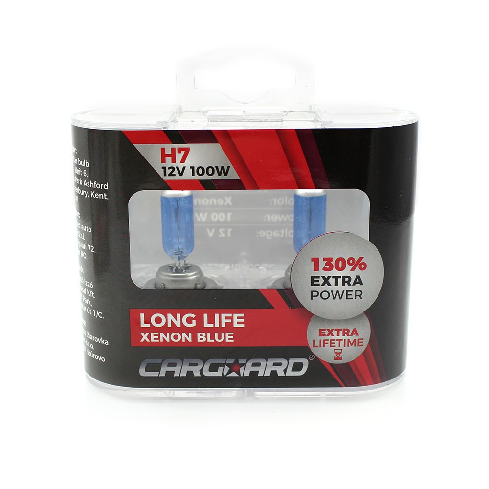 Set de 2 becuri Halogen H7, 100W +130% Intensitate - LONG LIFE - CARGUARD