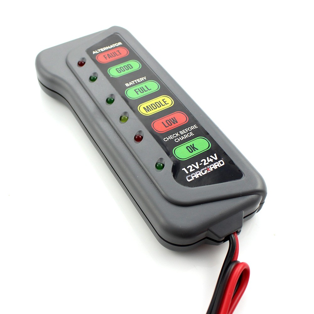 Globiz | Tester pentru baterie și alternator / 12V – 24V / cu indicatori LED - CARGUARD