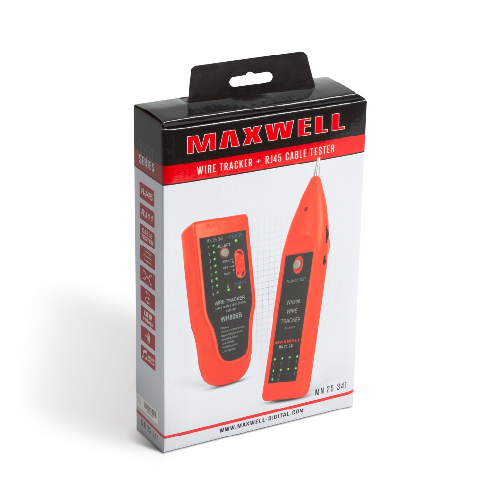 Globiz | Tester pt. perechi de cabluri, cu LED. Tester cablu RJ45 Maxwell Digital